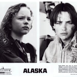 Split black-and-white poster for Alaska, featuring Thora Birch on the left and a second character on the right, with the film title at the bottom.