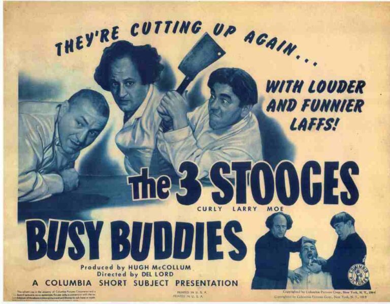 BUSY BUDDIES, 1944, REPRO Lobby Card, Title card, 3 Stooges, Nick Arno