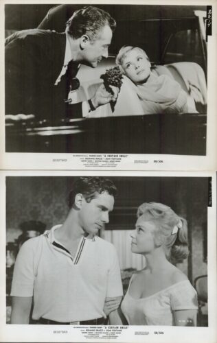 Top panel: a man offers a bouquet to a woman seated in a car, as she looks up at him with a soft gaze.