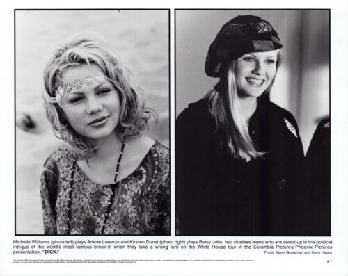 Two black-and-white portrait photos of young women side by side; left wears a floral headband and patterned top, right wears a hat and dark coat.