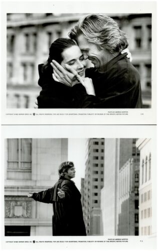 Top panel: a man and woman share a warm, intimate hug and smile at each other in an urban setting, black-and-white image; bottom panel: a man stands with arms spread in a city street, looking away.