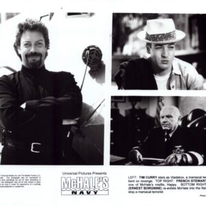 Black-and-white collage poster for McHale's Navy showing three characters: a smiling man with arms crossed on the left, a man in a hat in the top-right, and an admiral at a desk in the bottom-right.