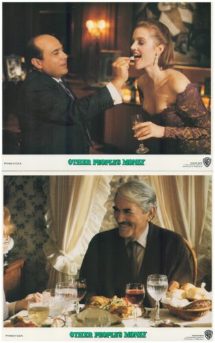 Top panel: a man in a suit feeds a bite to a smiling woman in a purple dress at a bar, she holds a champagne glass.