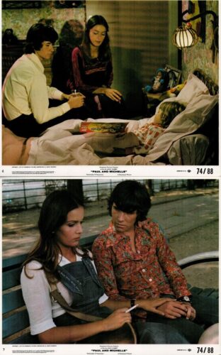 Top panel: a girl lies in a hospital bed while two visitors sit beside her in a dimly lit room, reading a magazine together.