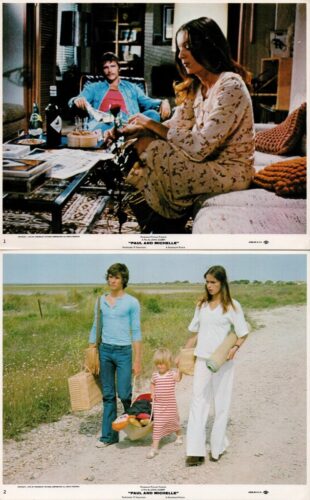Top: man in a blue shirt sits in a cluttered living room while a woman in a floral dress sits on a couch. Bottom: woman in white pants and a girl in a striped dress walk a gravel road carrying baskets.