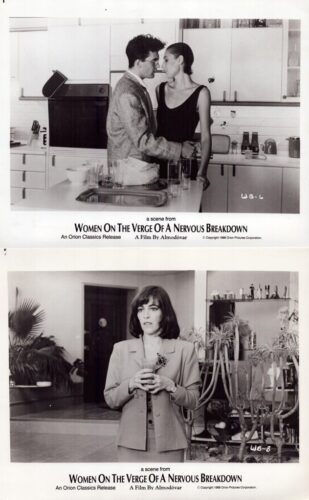 Kissing couple in a modern kitchen; film still from Women on the Verge of a Nervous Breakdown.