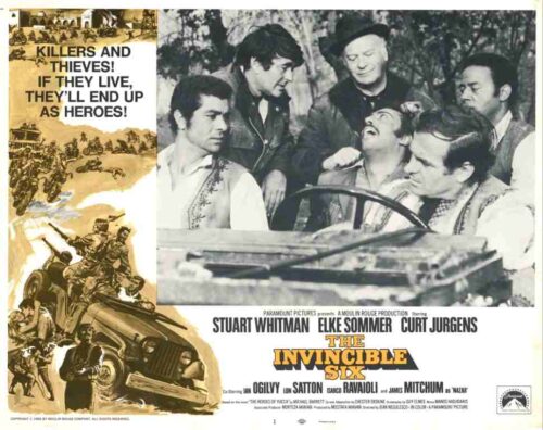 INVINCIBLE SIX, 1970, lobby card set, Stuart Whitman, Elke Sommer, Curt Jurgens