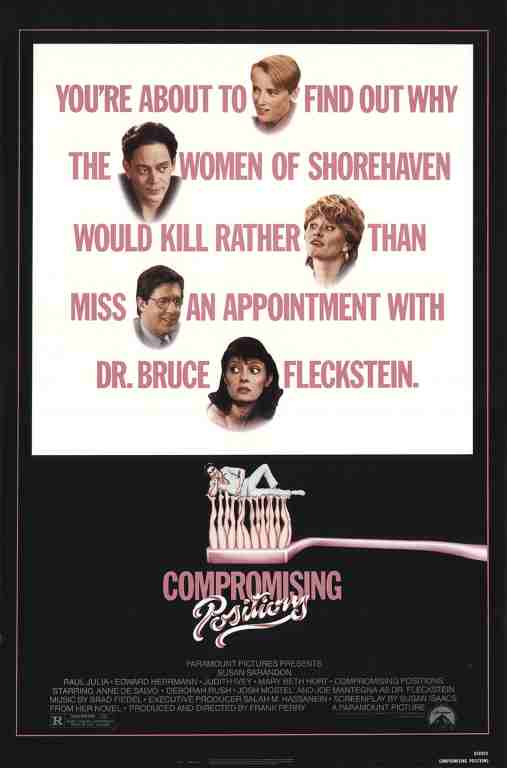 COMPROMISING POSITIONS, 1985, movie posters, DEALERS LOT, Susan Sarandon, Raul Julia