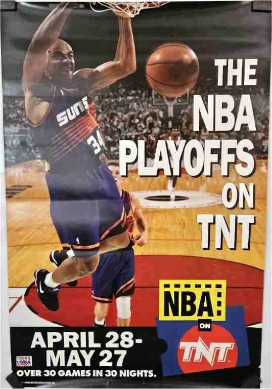 NBA PLAYOFFS ON TNT, 1994, tv poster, DEALERS LOT, Charles Barkley