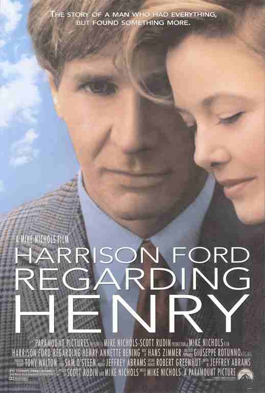 REGARDING HENRY, 1991, movie poster, DEALERS LOT, Harrison Ford, Annette Benning