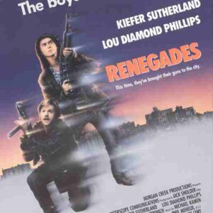RENEGADES, 1989, movie poster, DEALERS LOT, Kiefer Sutherland, Lou Diamond Phillips