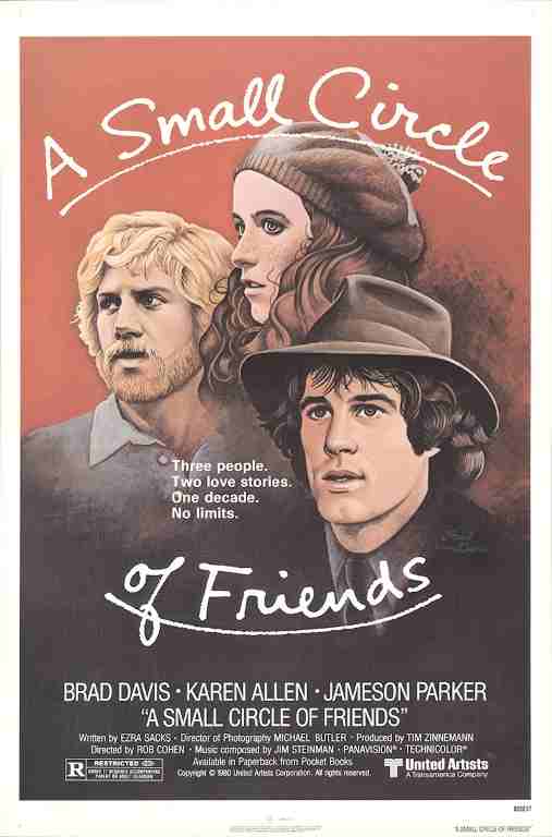 SMALL CIRCLE OF FRIENDS, 1980, movie poster, DEALERS LOT, Brad Davis, Shelley Long