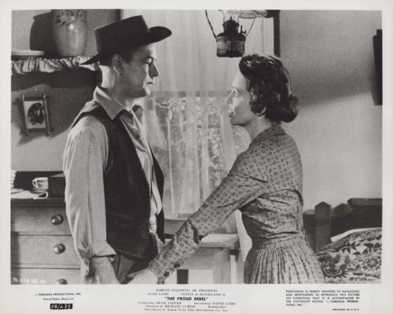 PROUD REBEL, 1958, movie stills, DEALERS LOT, Alan Ladd, Olivia de Havilland