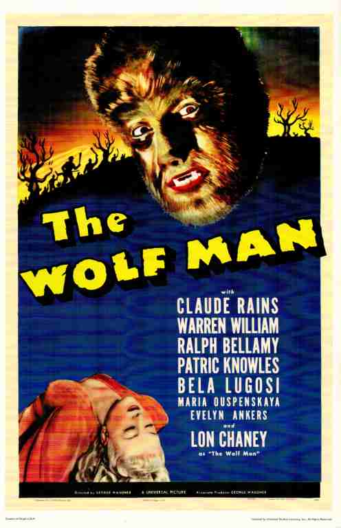 WOLF MAN, 1941, REPRINT, Lon Chaney Jr., Bela Lugosi